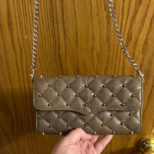 Rebecca Minkoff Quilted Studded Brown Leather Clutch